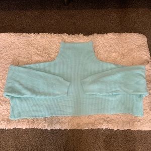 In the style bright blue turtleneck knit cut off women’s crop sweater chunky 16